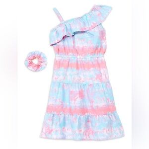 Freestyle Revolution Girls' Romper Pink & Blue Tie-Dye Ruffle-Accent w/ gift 2T